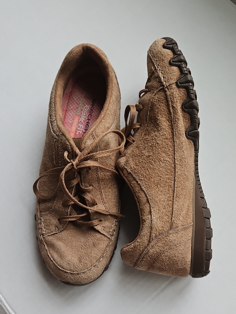 Skechers Womens Suede Tie Shoes Size 9, Air-Cooled Memory Foam